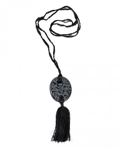 1920 René Lalique - Pendentif Guêpes Verre Noir Patiné Blanc