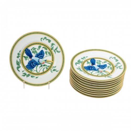 Hermes - Suite de 10 assiettes à entrées dessert Toucan