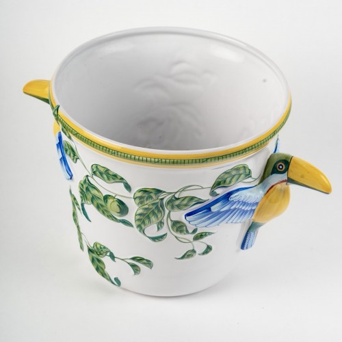 XXe siècle - Hermes - Seau à champagne Toucan en faïence de Moustiers
