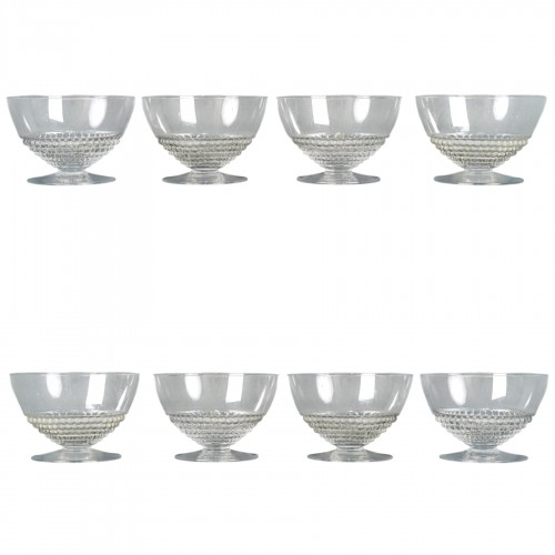 1930 René Lalique Set of 8 Nippon Champagne Glasses