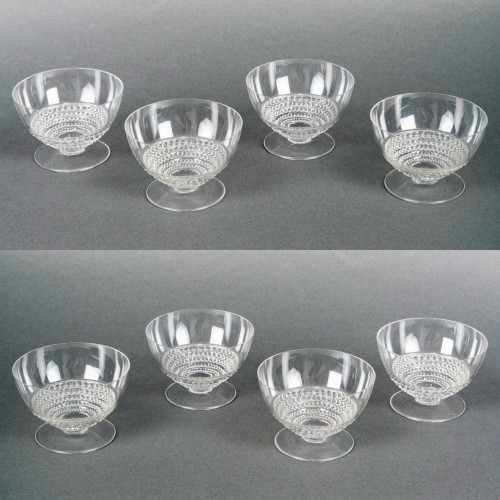 1930 René Lalique Set of 8 Nippon Champagne Glasses - silverware & tableware Style Art Déco