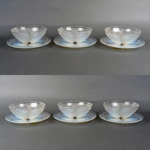 1924 René Lalique - Suite de 6 bols et 6 assiettes Coquilles - Argenterie et Arts de la table Style Art Déco