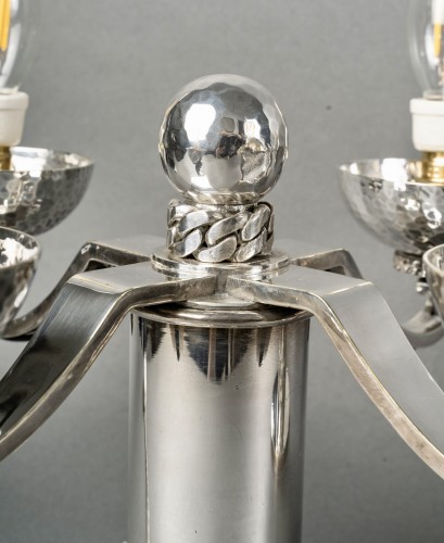 20th century - Jean Despres - Modernist Art Deco Candelabras Hammered Silver Plated