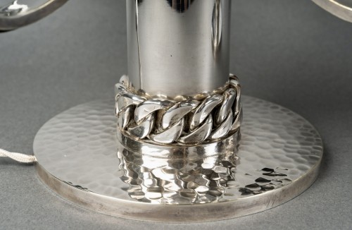 Jean Despres - Modernist Art Deco Candelabras Hammered Silver Plated - Art Déco