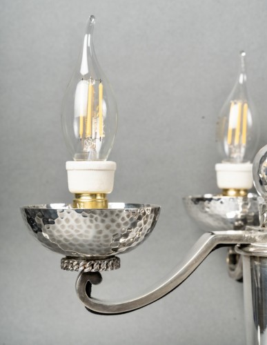 Art Déco - Jean Despres - Modernist Art Deco Candelabras Hammered Silver Plated