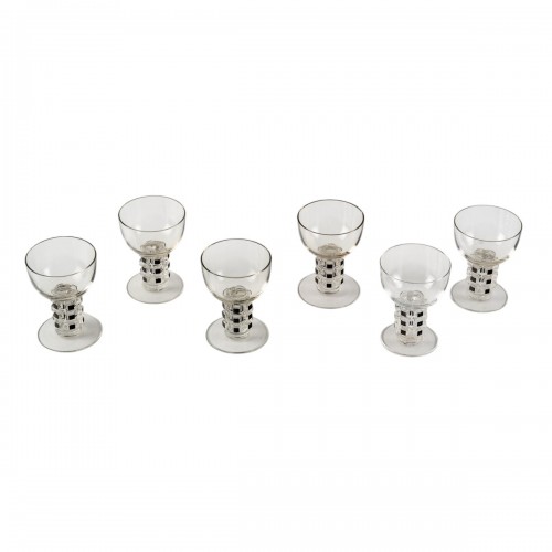 1926 René Lalique - Suite de 6 Verres Unawihr Verre Emaillé Noir