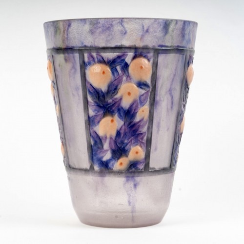 1922 Gabriel Argy Rousseau - Vase Fruits et Feuillages - Verrerie, Cristallerie Style Art Déco