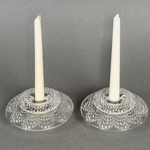 1934 René Lalique - Pair Of Art Deco Candlesticks Saint Gall  - Glass & Crystal Style Art Déco