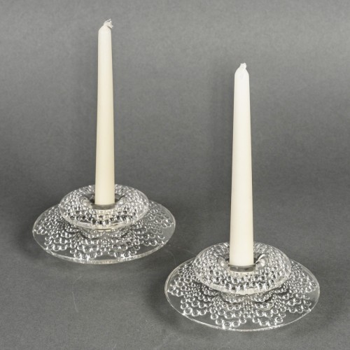 Glass & Crystal  - 1934 René Lalique - Pair Of Art Deco Candlesticks Saint Gall 