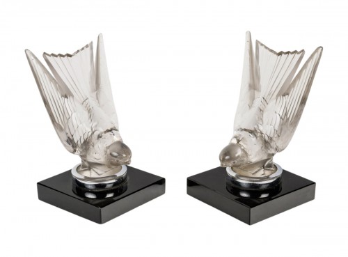1928 René Lalique - Pair Of Bookends Car Mascots Hirondelle Swallow