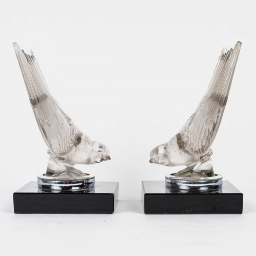 Glass & Crystal  - 1928 René Lalique - Pair Of Bookends Car Mascots Hirondelle Swallow