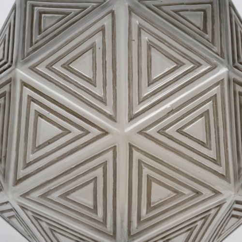 1925 René Lalique - Art Deco Table Lamp Nanking Verre Blanc Patiné Gris - 