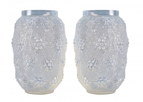 1932 René Lalique - Pair Of Art Deco Vases Davos