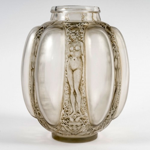 1912 René Lalique - Vase Six Figurines Et Masques - Glass & Crystal Style Art Déco
