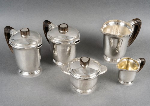 1940 Fouquet Lapar - Art Deco Tea Coffee Service Hammered Sterling Silver - silverware & tableware Style Art Déco