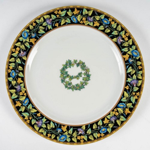 XXe siècle - Versace - Service de table assiettes et plats lierre d'or
