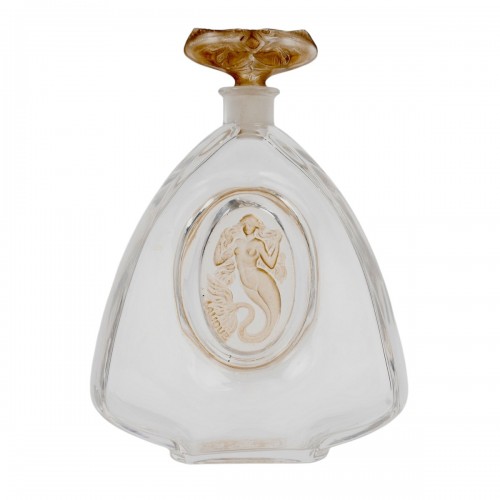 1912 René Lalique -Flacon La Sirène Verre Blanc Patiné Sépia pour Burmann