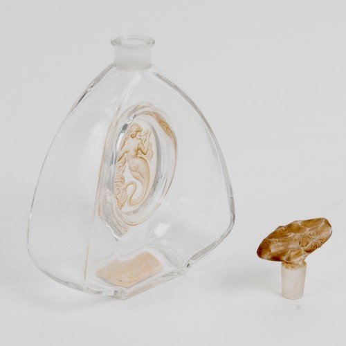1912 René Lalique -Flacon La Sirène Verre Blanc Patiné Sépia pour Burmann - Verrerie, Cristallerie Style Art Déco