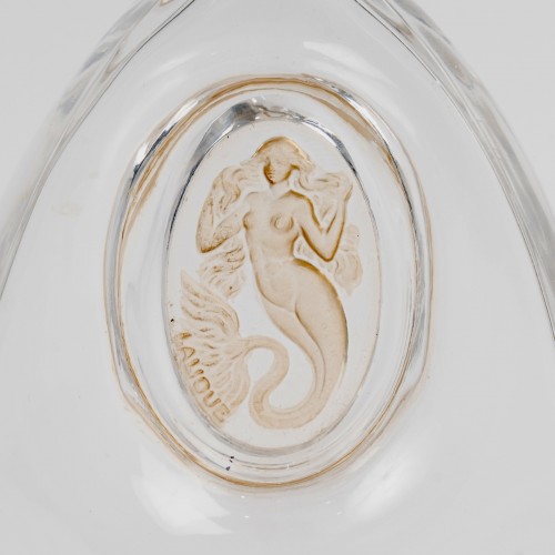 Verrerie, Cristallerie  - 1912 René Lalique -Flacon La Sirène Verre Blanc Patiné Sépia pour Burmann