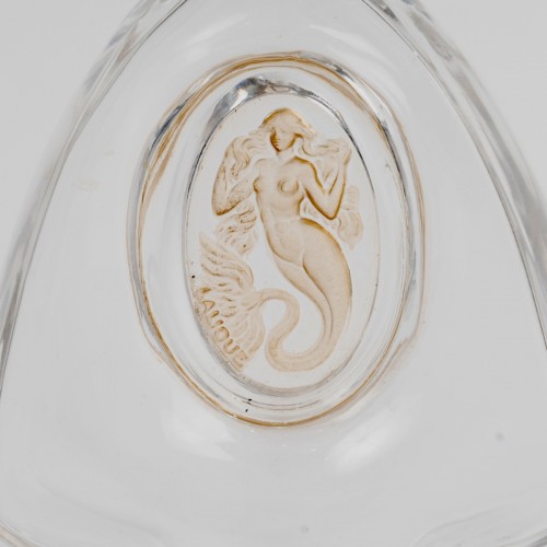 1912 René Lalique -Flacon La Sirène Verre Blanc Patiné Sépia pour Burmann - BG Arts
