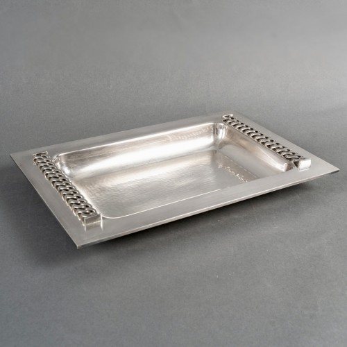 Jean Desprès - Coupe Plat Gourmette Métal Argenté Martelé - Argenterie et Arts de la table Style Art Déco