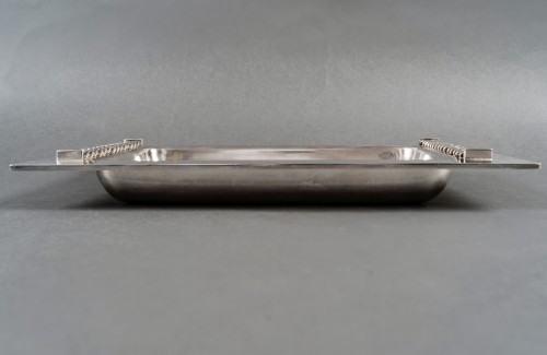 XXe siècle - Jean Desprès - Coupe Plat Gourmette Métal Argenté Martelé