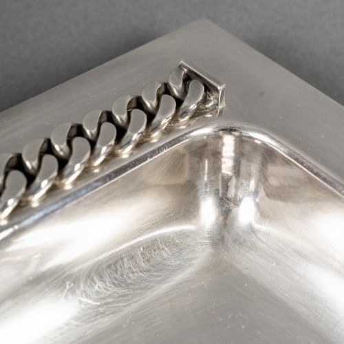 Jean Desprès - Coupe Plat Gourmette Métal Argenté Martelé - Art Déco