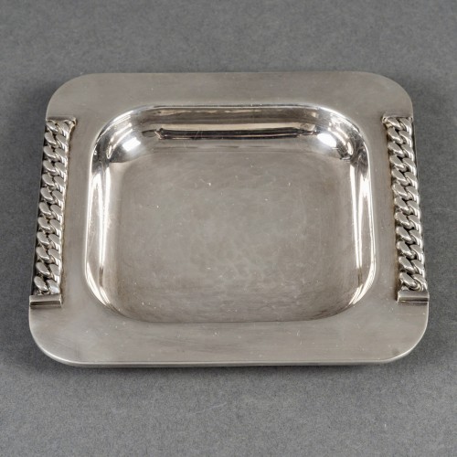 Jean Desprès - Cendrier Vide Poches Gourmette Métal Argenté Martelé - Argenterie et Arts de la table Style Art Déco