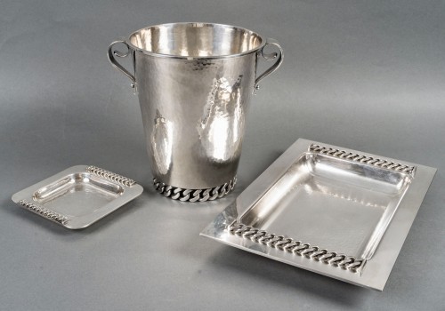 Jean Desprès - Cendrier Vide Poches Gourmette Métal Argenté Martelé - Art Déco