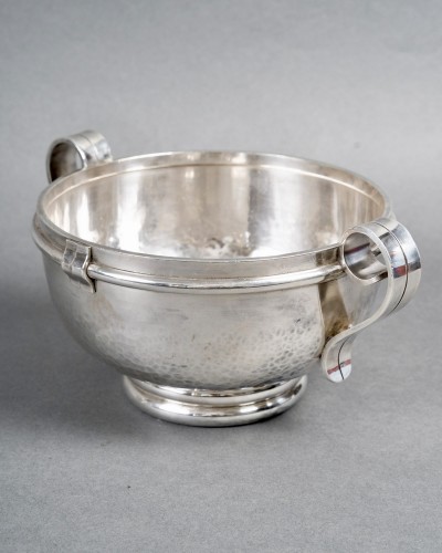 silverware & tableware  - Jean Desprès Pair Of Art Deco Modernist Bowls Hammered Silver Plated Metal