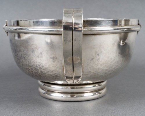 20th century - Jean Desprès Pair Of Art Deco Modernist Bowls Hammered Silver Plated Metal