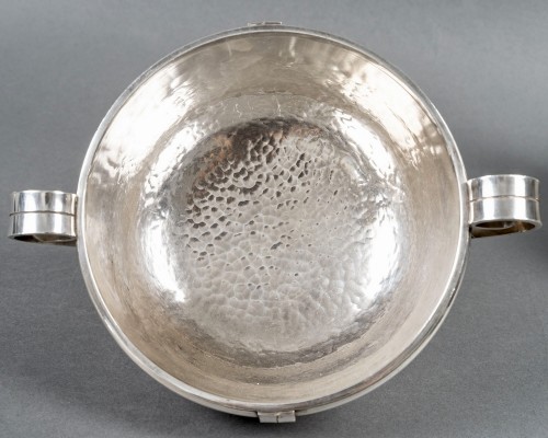 Art Déco - Jean Desprès Pair Of Art Deco Modernist Bowls Hammered Silver Plated Metal