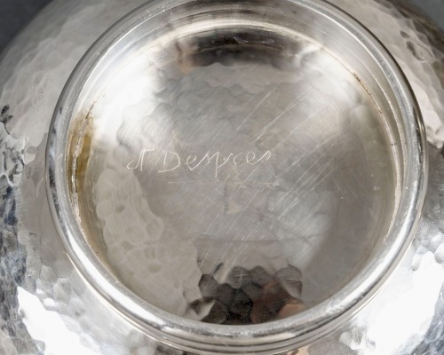 Antiquités - Jean Desprès Pair Of Art Deco Modernist Bowls Hammered Silver Plated Metal