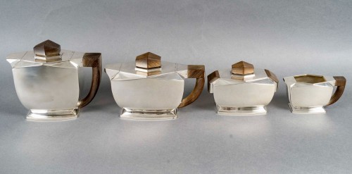 Tétard Frères - Art Deco Modernist Tea Coffee Set Sterling Silver Rosewood - silverware & tableware Style Art Déco