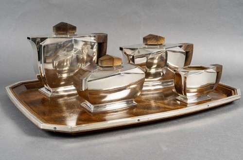 silverware & tableware  - Tétard Frères - Art Deco Modernist Tea Coffee Set Sterling Silver Rosewood