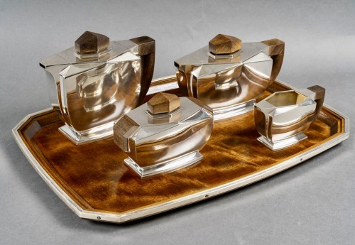 Tétard Frères - Art Deco Modernist Tea Coffee Set Sterling Silver Rosewood - 
