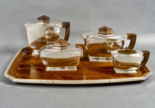 20th century - Tétard Frères - Art Deco Modernist Tea Coffee Set Sterling Silver Rosewood