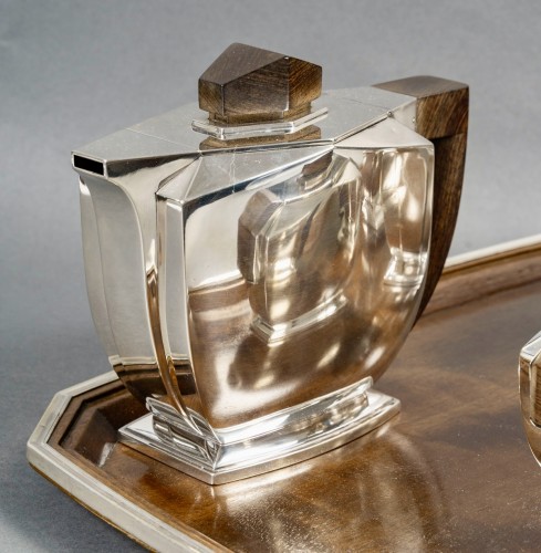 Art Déco - Tétard Frères - Art Deco Modernist Tea Coffee Set Sterling Silver Rosewood