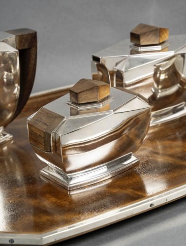 Antiquités - Tétard Frères - Art Deco Modernist Tea Coffee Set Sterling Silver Rosewood