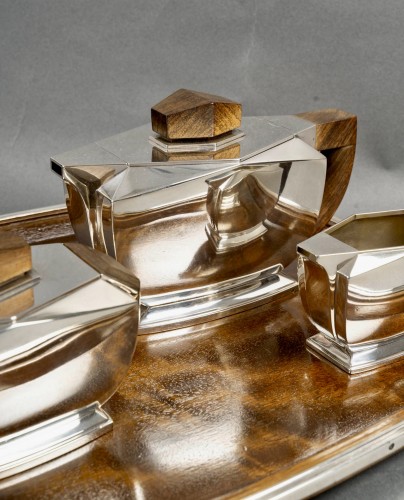 Antiquités - Tétard Frères - Art Deco Modernist Tea Coffee Set Sterling Silver Rosewood