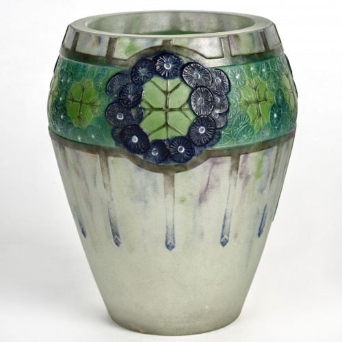 1923 Gabriel Argy Rousseau - Vase Ombelles Umbels Glass Pate De Verre - Glass & Crystal Style Art Déco