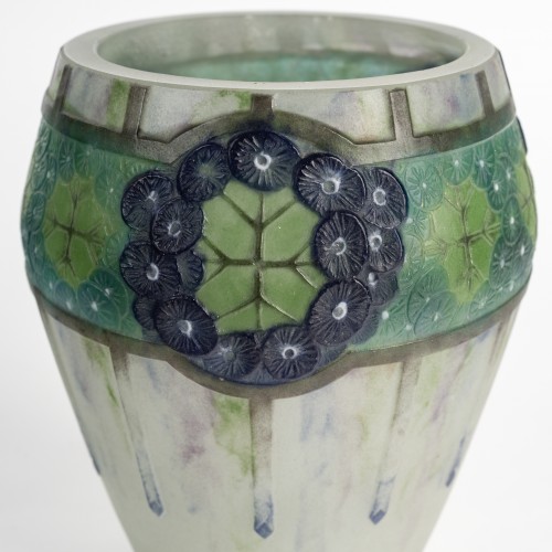 1923 Gabriel Argy Rousseau - Vase Ombelles Umbels Glass Pate De Verre - Art Déco