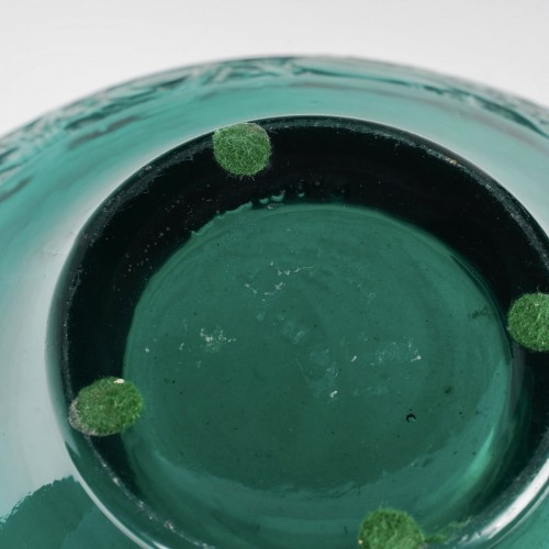 Art Déco - 1924 René Lalique - Vase Aras Teal Green Glass With White Patina