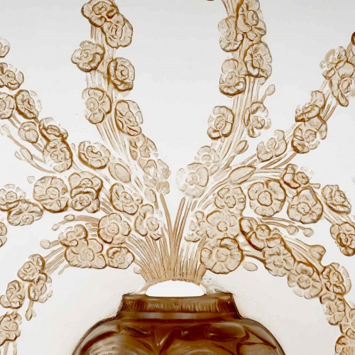 Glass & Crystal  - 1913 René Lalique - Night Light Perfume Burner Veronique Glass Sepia Patina