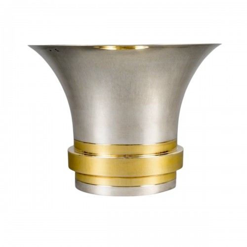 1937 Jean Puiforcat - Vase Coupe Art Déco Moderniste Argent Massif et Vermeil