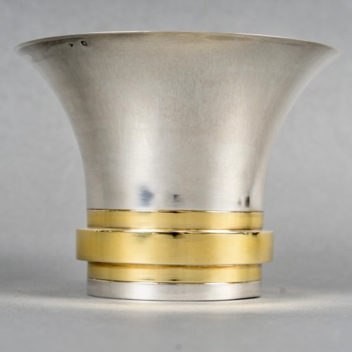 1937 Jean Puiforcat Modernist Art Deco Vase Bowl Sterling Silver &amp; Vermeil - silverware & tableware Style Art Déco
