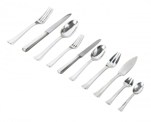 Jean E. Puiforcat - Art Deco Cutlery Flatware Set Dinard Papyrus Silver