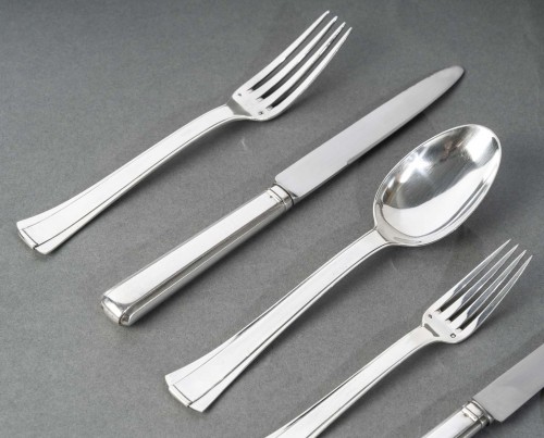 Jean E. Puiforcat - Art Deco Cutlery Flatware Set Dinard Papyrus Silver - silverware & tableware Style Art Déco