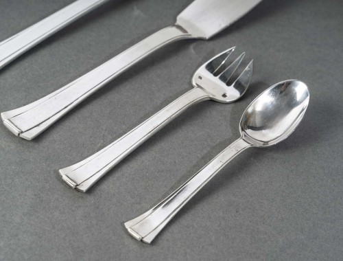 20th century - Jean E. Puiforcat - Art Deco Cutlery Flatware Set Dinard Papyrus Silver