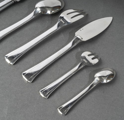 Art Déco - Jean E. Puiforcat - Art Deco Cutlery Flatware Set Dinard Papyrus Silver